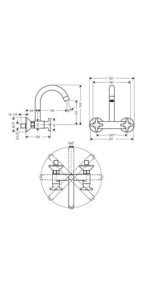 hansgrohe HG 2-Griff-Spültischmischer LOGIS CLASSI DN 15, Wandmontage-1