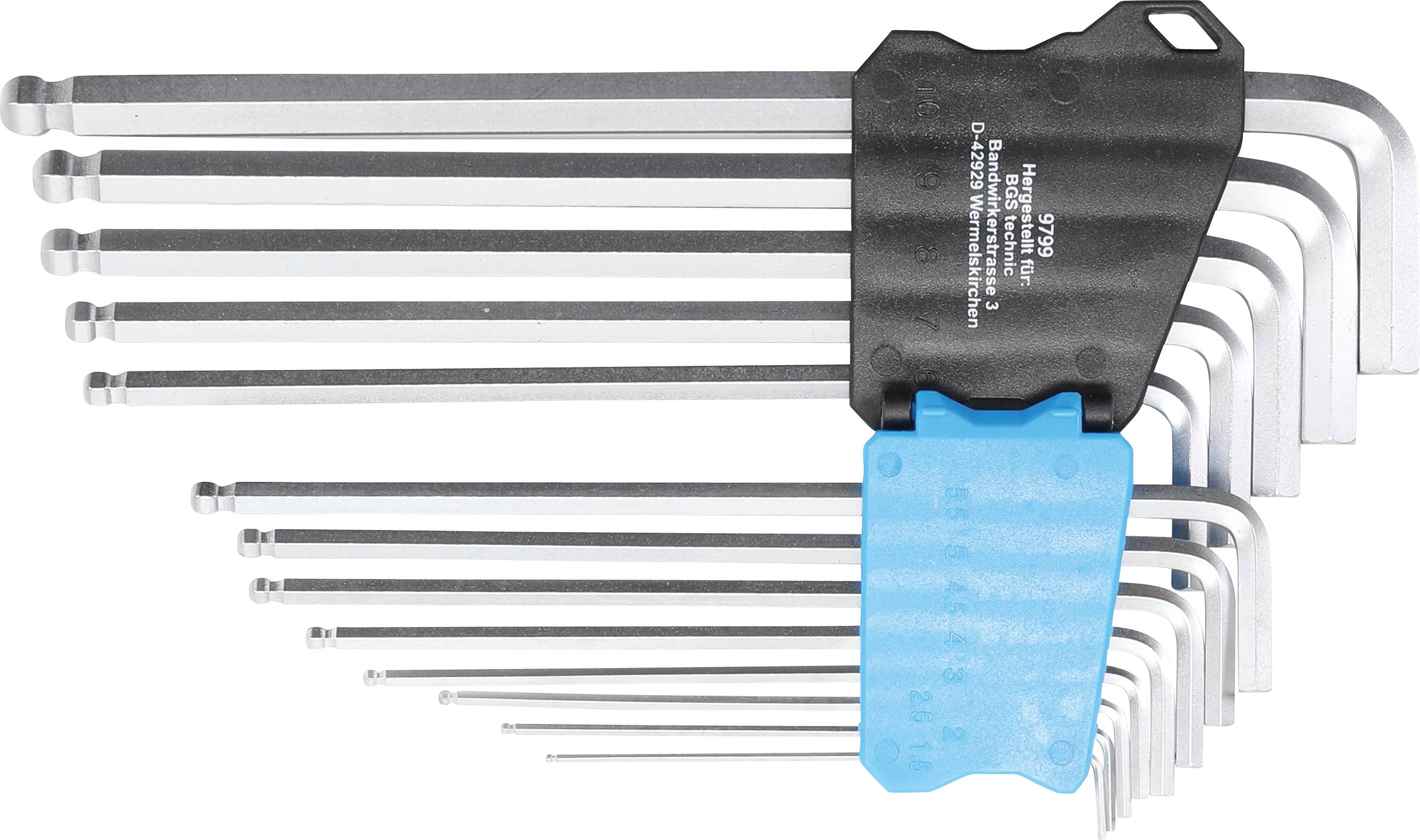Winkelschlüssel-Satz extra lang Innensechskant/Innensechskant mit Kugelkopf 1,5 - 10 mm 13-tlg.-1