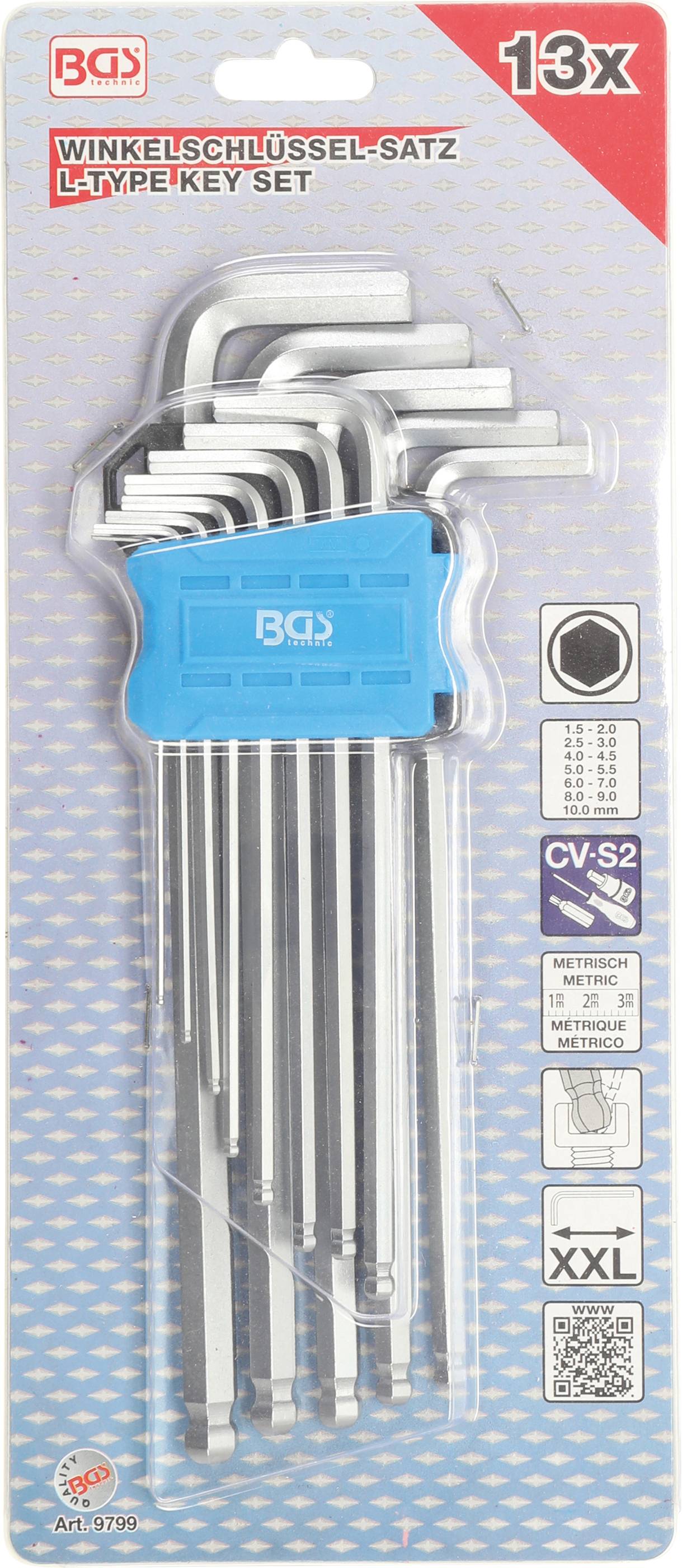 Winkelschlüssel-Satz extra lang Innensechskant/Innensechskant mit Kugelkopf 1,5 - 10 mm 13-tlg.-2
