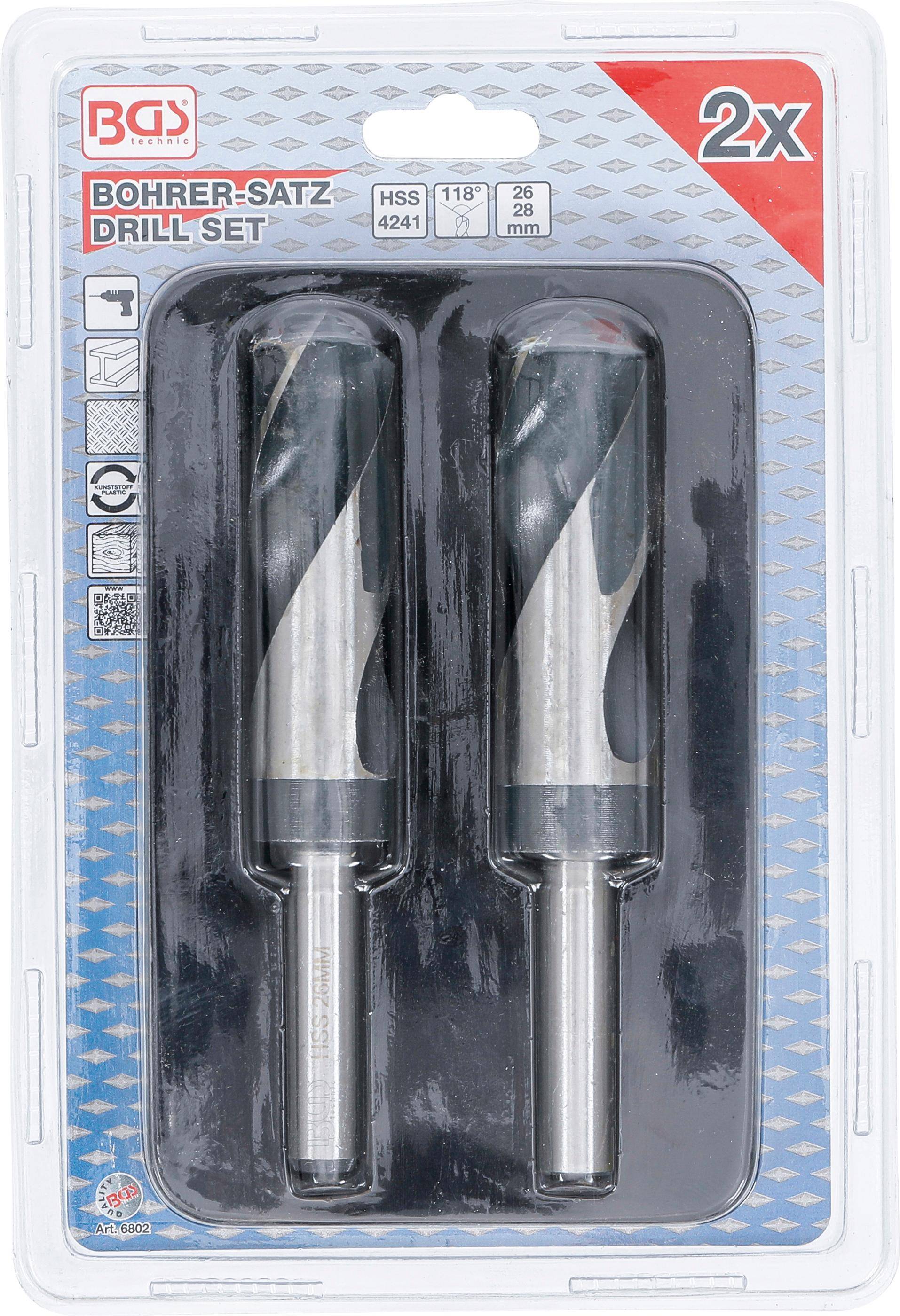 BGS 6802 HSS-Bohrer-Satz, 26 - 28 mm, 2-tlg.-3
