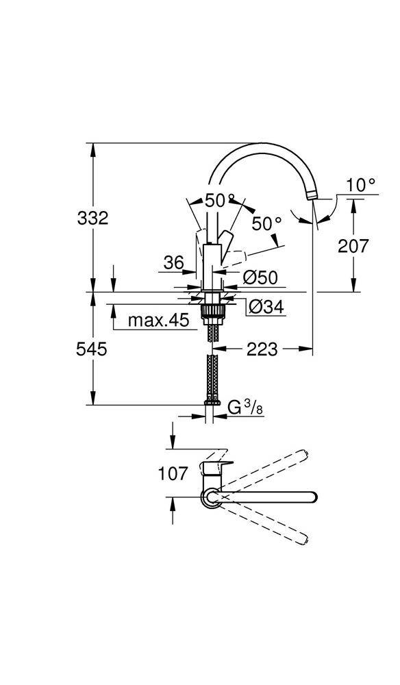 GROHE Einhand-Spültischarmatur BAUEDGE 1/2Zoll ho Ala chr-1