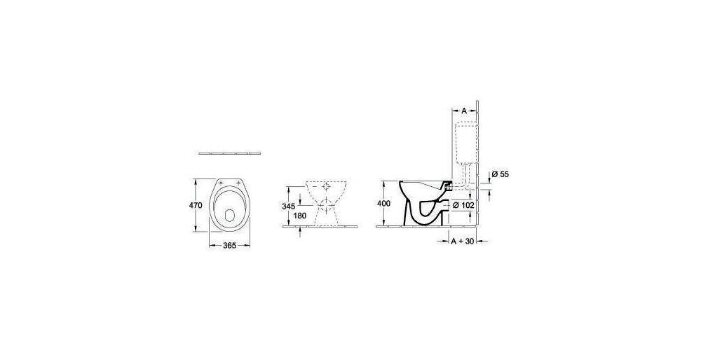 Villeroy & Boch Flachspül-WC spülrandlos O.novo 360x460x395mm Oval bodenstehend Abg. waager. Direct-Flush Weiß Alpin-5