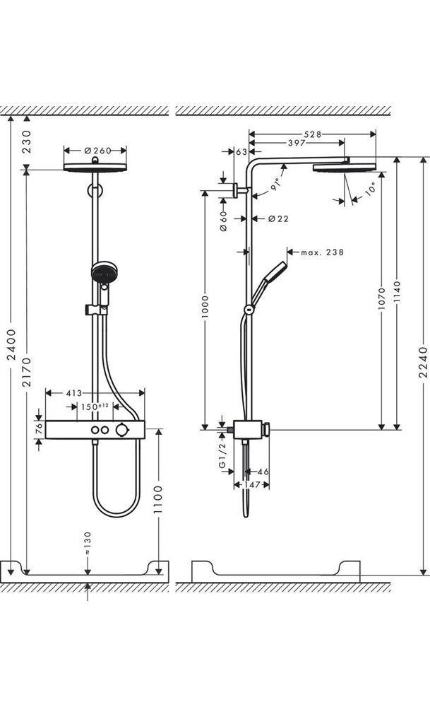 Hansgrohe Pulsify S Showerpipe Duschsystem 260mm, 1jet, 7,5l/min, EcoSmart, ShowerTablet Select 400, Chrom-2