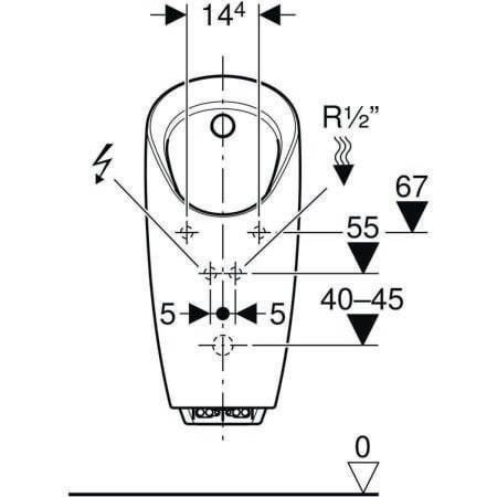 GE Preda Urinal, mit integr. Strg., Netz Zulauf hinten, weiß-2