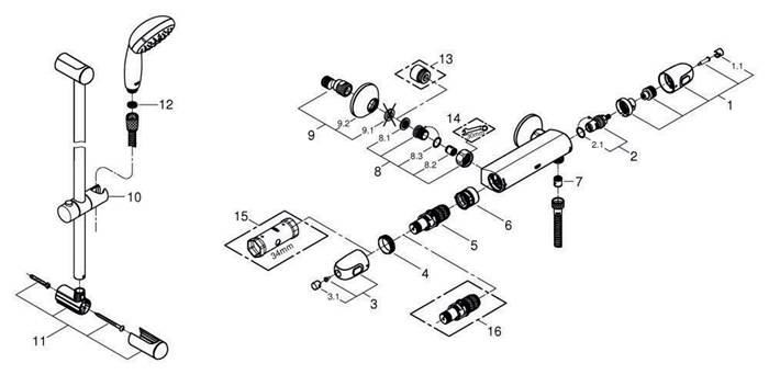 GROHE Thermostat-Brausebatterie GROHTHERM 1000 1/2Zoll m-2