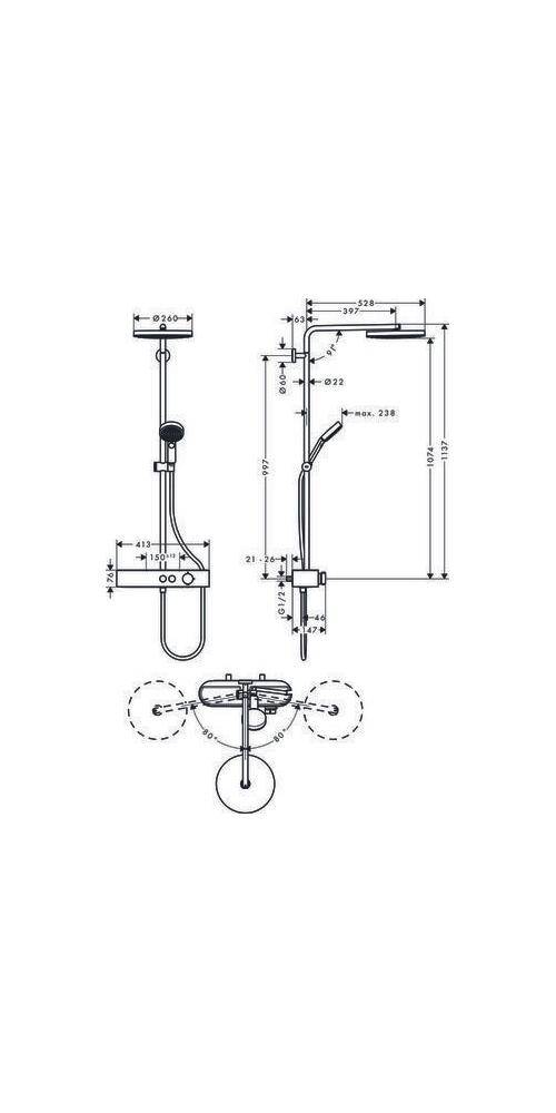 Hansgrohe Pulsify S Showerpipe Duschsystem 260mm, 1jet, 10,9l/min, ShowerTablet Select 400, Chrom-1