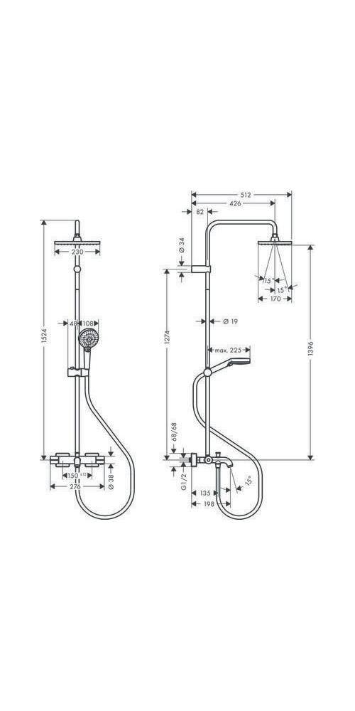 Hansgrohe Vernis Shape Showerpipe Duschsystem 230mm, 1jet, 20l/min EcoSmart, Wannenthermostat, Chrom-1