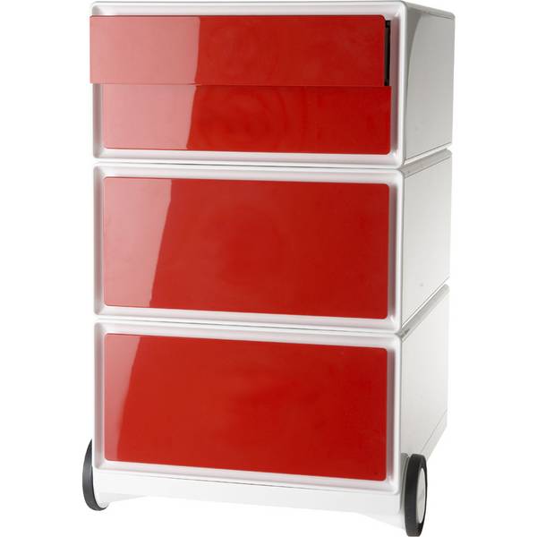 PAPERFLOW Rollcontainer easyBox, 4 Schübe, weiß / rot