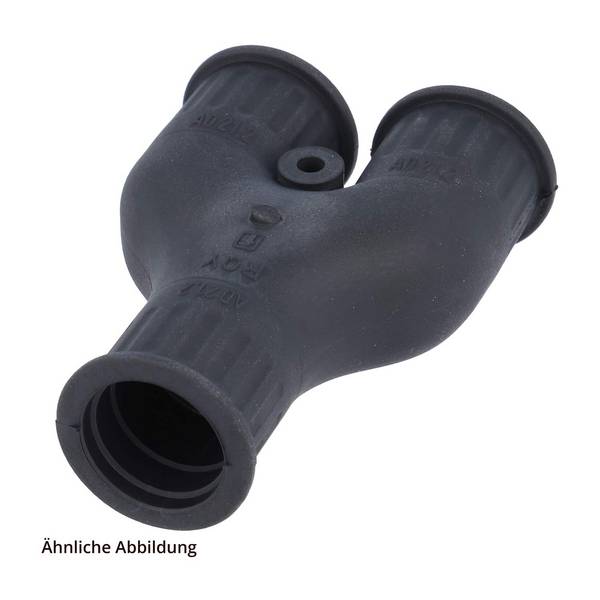 FLEXA RQY Schnellverschraubung Y-Verteiler TPE für Schlauch-Außendurchmesser 1x28,5mm + 2x21,2mm Wellrohr-Y-Verteiler -