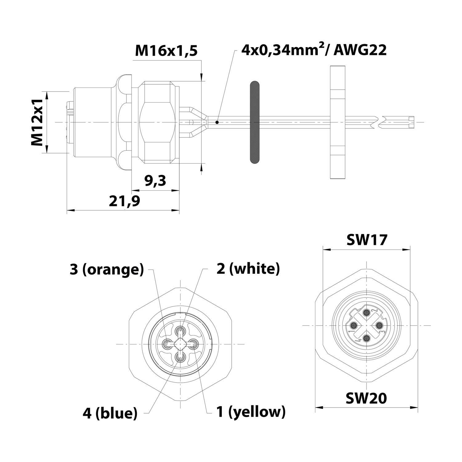 HARTING M12 Wanddurchführung D-Kodiert Buchse gerade, 4-polig 50V, 4A - 1 Stück-1