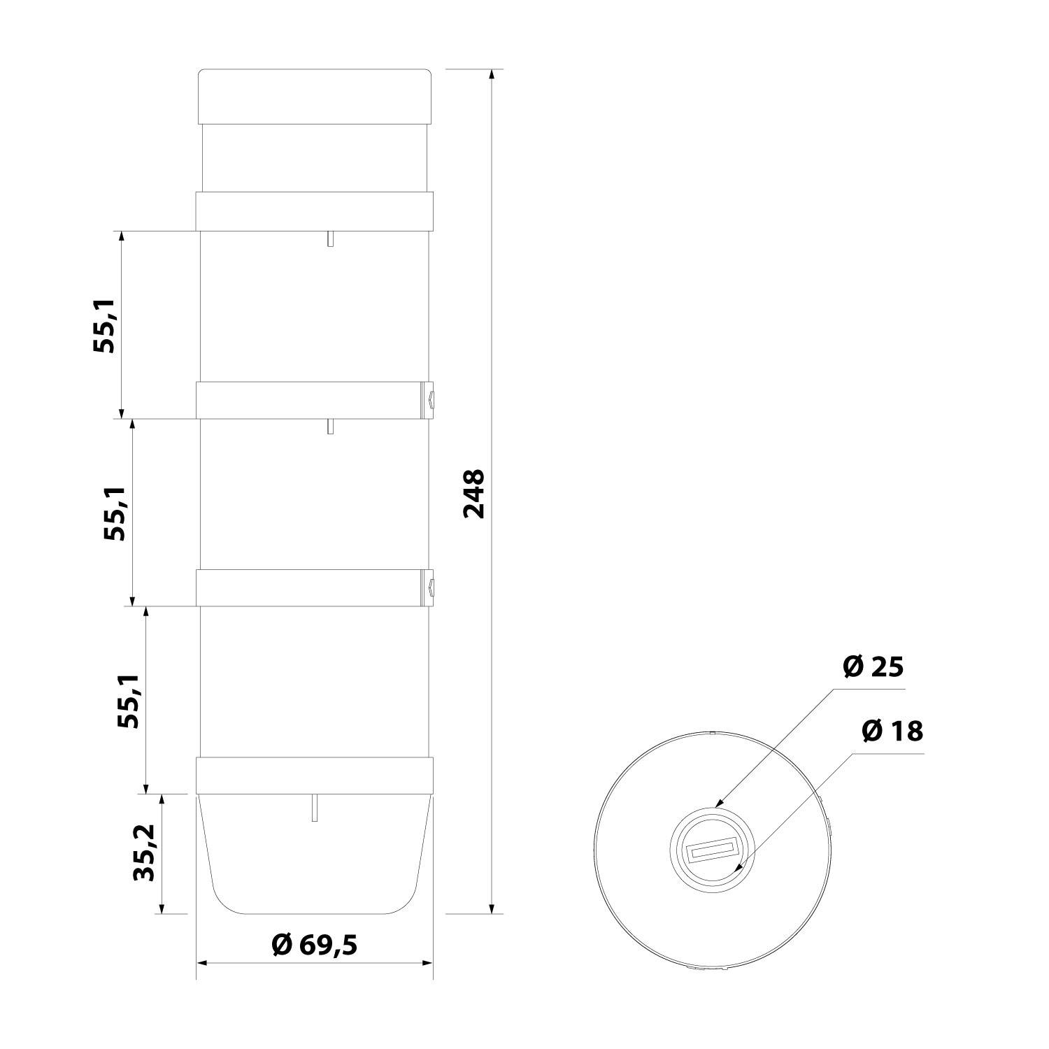 STEX24 Signalsäule weiß-grün-rot, 70mm, 24V AC/DC, LED-Blinklicht mit Summer, SS70-B3/24 117 Lautstärke 90 db - 1 Stück-1