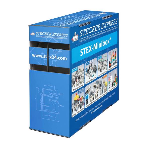 STEX24 Schrumpfschlauch 2:1, Minibox mit 25,0m, schwarz 1,2/0,6mm, 3/64 Zoll, WSB2 Schrumpftemperatur mind. 70°C,
