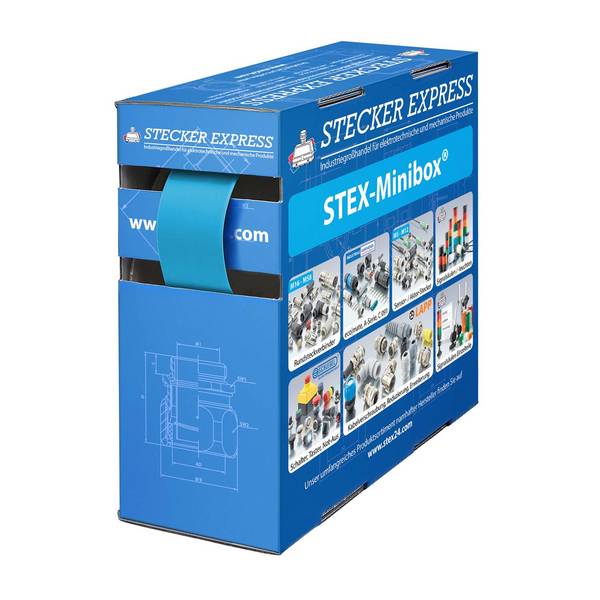 STEX24 Schrumpfschlauch 2:1, Minibox mit 4,8m, blau 16,0/8,0mm, 5/8 Zoll, WSB2 Schrumpftemperatur mind. 110°C,