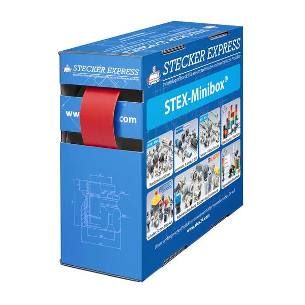 STEX24 Schrumpfschlauch 2:1, Minibox mit 4,8m, rot 16,0/8,0mm, 5/8 Zoll, WSB2 Schrumpftemperatur mind. 110°C,