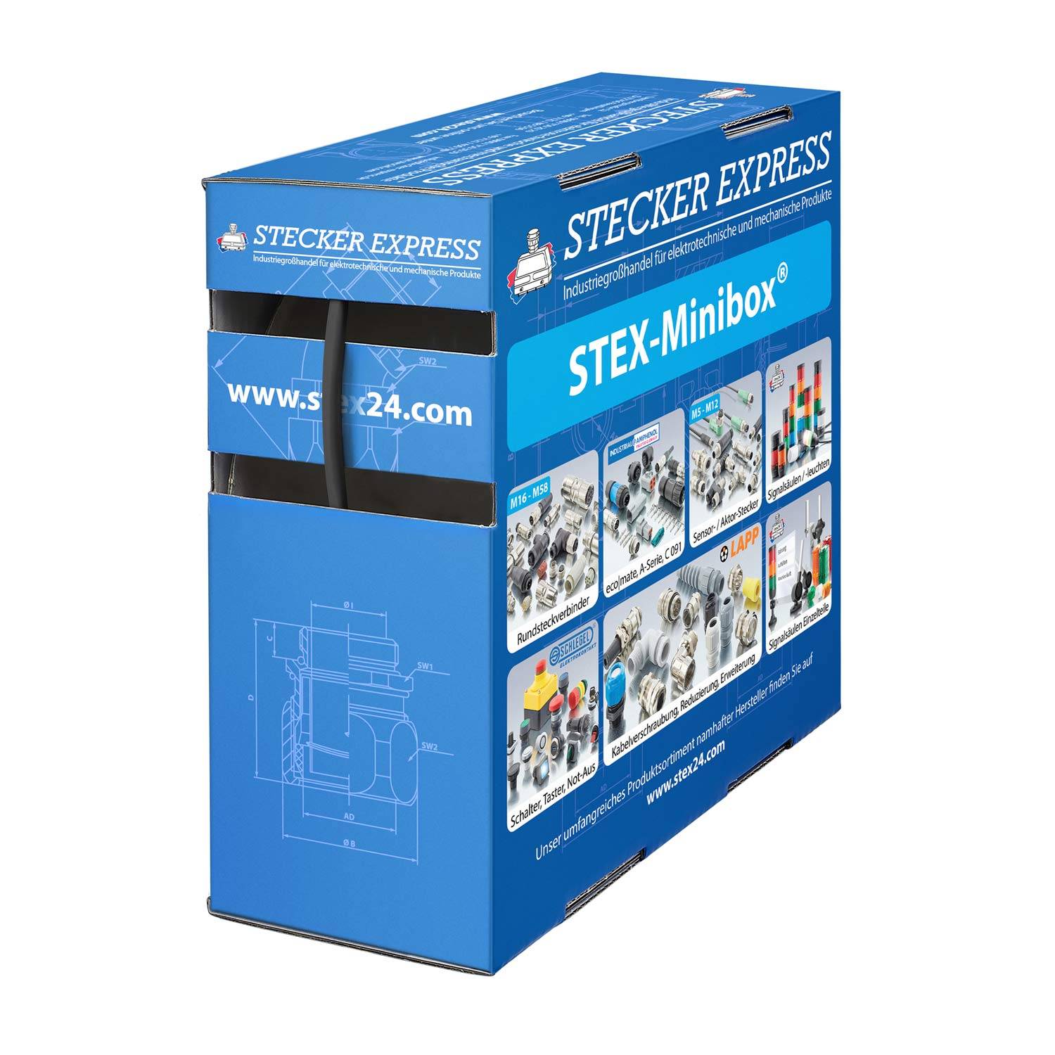 STEX24 Schrumpfschlauch 3:1, Minibox mit 18,1m, schwarz 3,0/1,0mm, 1/8 Zoll, WSB3 Schrumpftemperatur mind. 70°C,-0