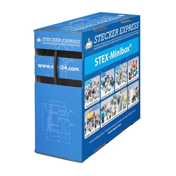 STEX24 Schrumpfschlauch 3:1, Minibox mit 18,1m, schwarz 3,0/1,0mm, 1/8 Zoll, WSB3 Schrumpftemperatur mind. 70°C,