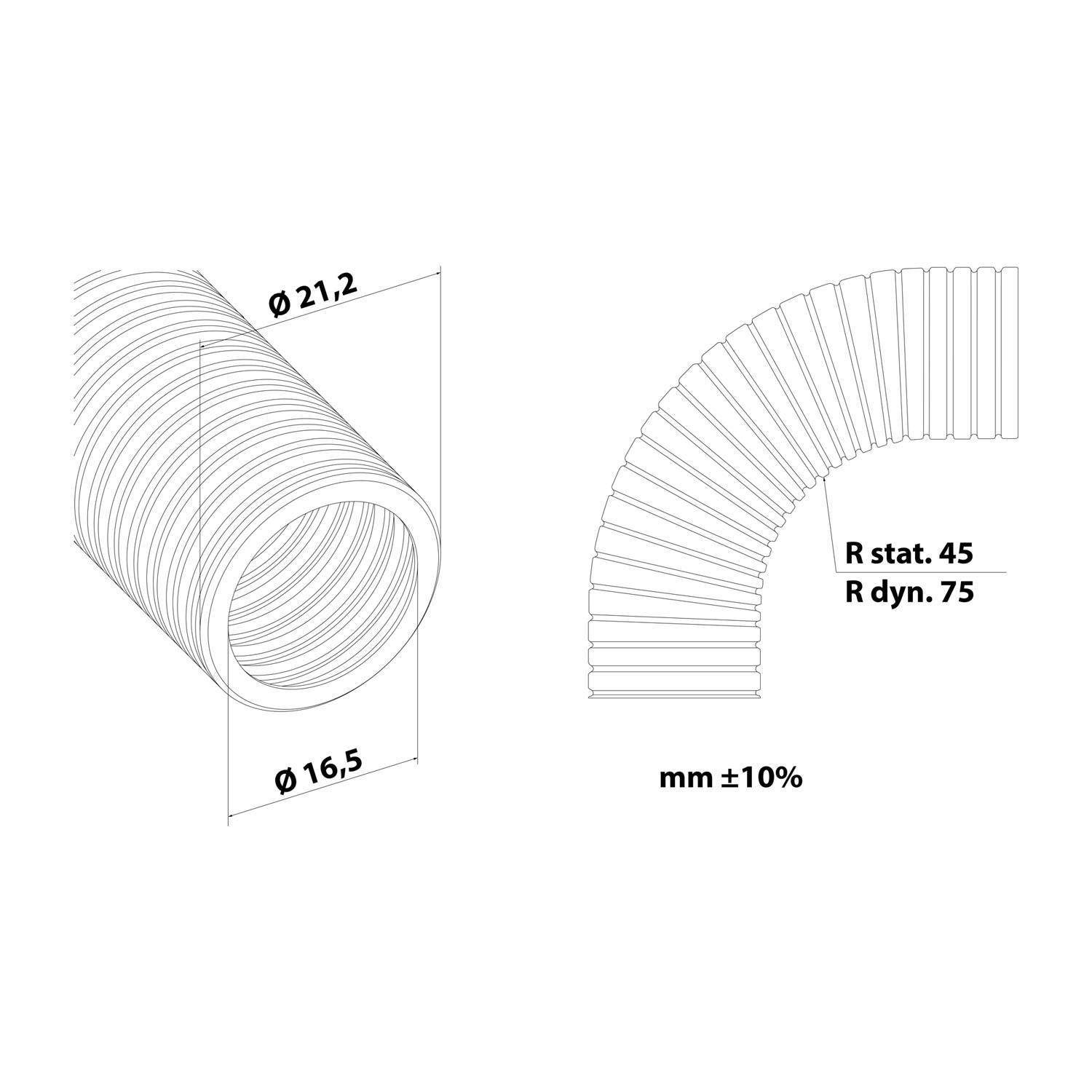 FLEXA ROHRflex PA 6-L Wellschlauch / Wellrohr Polyamid PA6 Schwer - FRS 21, AD 21,2mm, ID 16,5mm schmales Profil,-1