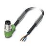 M12 Sensorleitung PVC 3-polig Stift gewinkelt A-Kodierung, Länge 3,0 Meter tiefschwarz RAL 9005, Kabel Außendurchmesser
