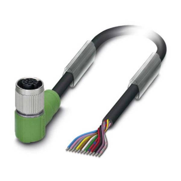 M12 Sensorleitung PVC 12-polig Buchse gewinkelt A-Kodierung, Länge 6,0 Meter tiefschwarz RAL 9005, Kabel