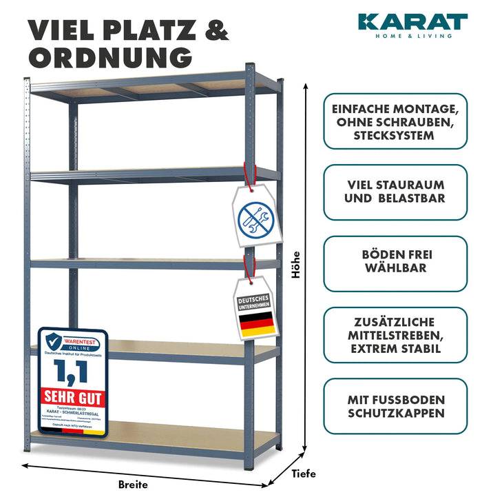 KARAT Schwerlastregal Grizzly - Bis zu 1250 kg Traglast - Schnelle Montage - 220 x 90 x 60 cm - Grau-Anthrazit-1