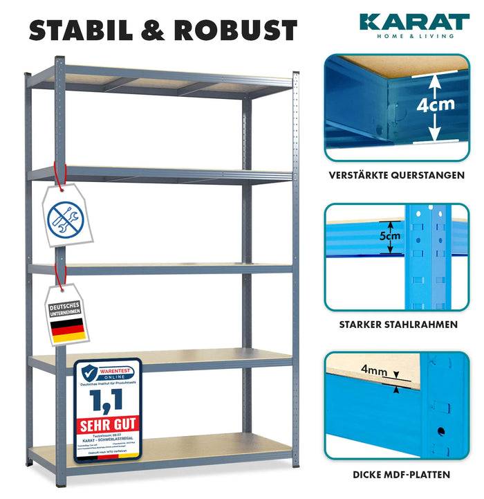 KARAT Schwerlastregal Grizzly - Bis zu 1250 kg Traglast - Schnelle Montage - 220 x 90 x 60 cm - Grau-Anthrazit-2