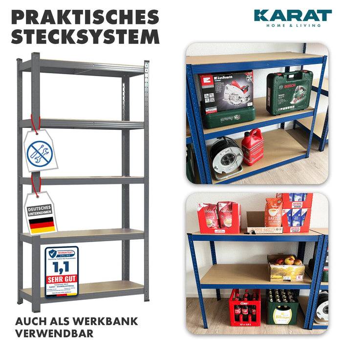 KARAT Schwerlastregal Grizzly - Bis zu 1250 kg Traglast - Schnelle Montage - 220 x 90 x 60 cm - Grau-Anthrazit-3