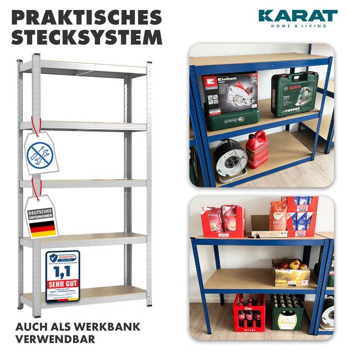 KARAT Schwerlastregal Grizzly - Bis zu 1250 kg Traglast - Schnelle Montage - 180 x 90 x 45 cm - Verzinkt-1