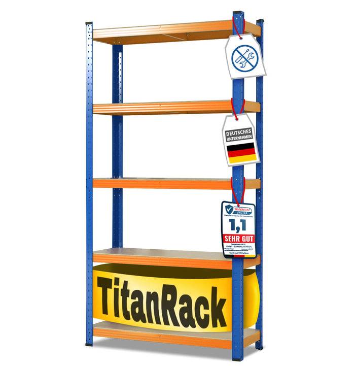 KARAT Schwerlastregal Grizzly - Bis zu 1250 kg Traglast - Schnelle Montage - 180 x 90 x 60 cm - Blau-Orange-0