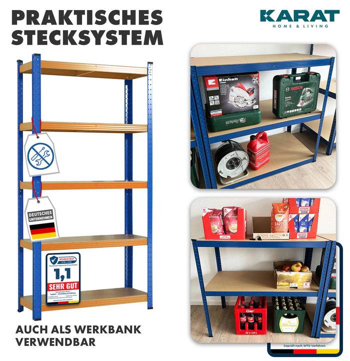 KARAT Schwerlastregal Grizzly - Bis zu 1250 kg Traglast - Schnelle Montage - 180 x 90 x 60 cm - Blau-Orange-3