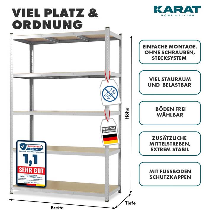 KARAT Schwerlastregal Grizzly - Bis zu 1250 kg Traglast - Schnelle Montage - 180 x 90 x 45 cm - Verzinkt-2