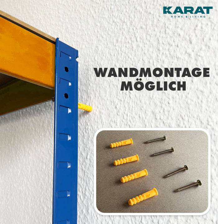KARAT Schwerlastregal Grizzly - Bis zu 1250 kg Traglast - Schnelle Montage - 180 x 90 x 60 cm - Blau-Orange-4