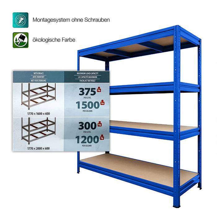 KARAT Weitspannregal - Traglast bis zu 1600 kg - Für Keller & Werkstatt - 200 x 180 x 60 cm - Blau-1