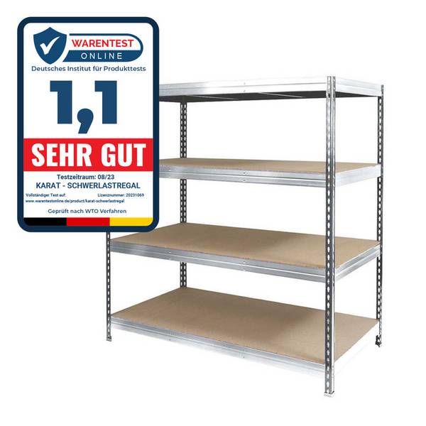 KARAT Weitspannregal - Traglast bis zu 1600 kg - Für Keller & Werkstatt - 200 x 150 x 60 cm - Verzinkt