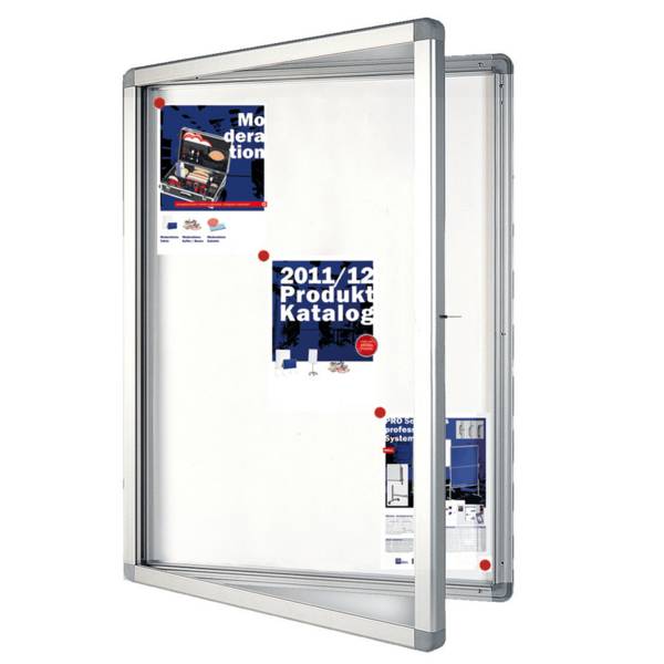Floordirekt Exklusiv Schaukasten - mit Verschließbarer Tür - für 12 x A4 - Silber - Vitrine für Innenbereiche