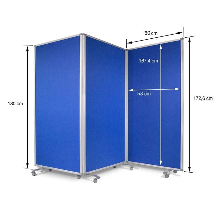 Floordirekt Filz-Stellwand - Trennwand 3-teilig - Blau - 180 x 180 cm - Mit Rollen - Doppelseitig Nutzbar-1