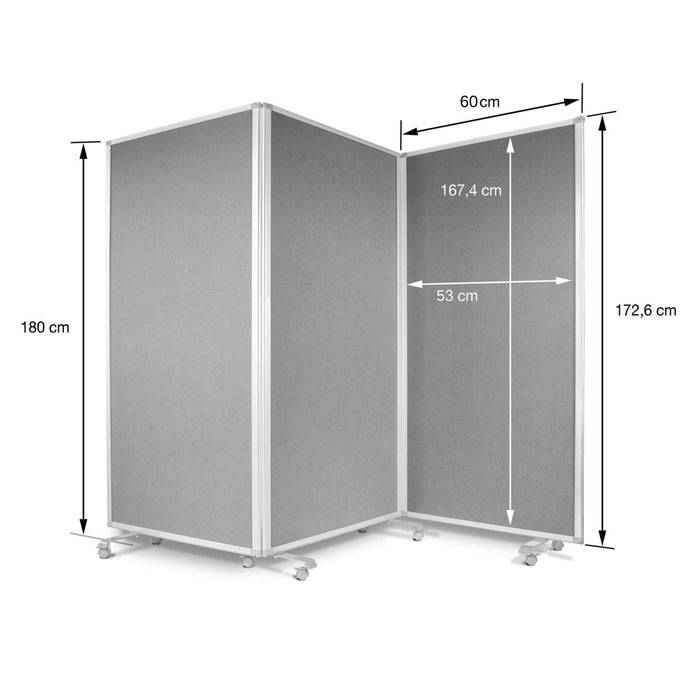 Floordirekt Filz-Stellwand - Trennwand 3-teilig - Grau - 180 x 180 cm - Mit Rollen - Doppelseitig Nutzbar-1