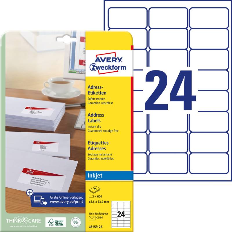 AVERY Zweckform Inkjet Adress-Etiketten, 63,5 x 33,9 mm-0