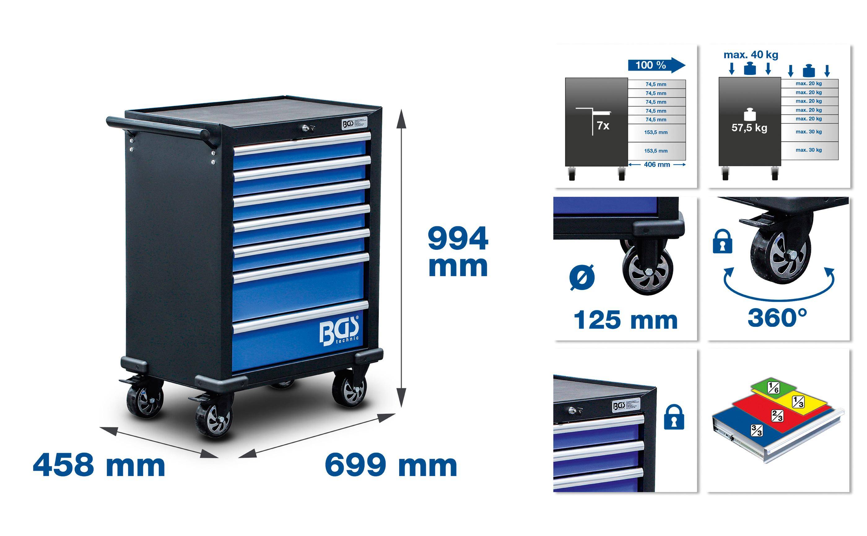 BGS technic Werkstattwagen | 7 Schubladen | mit 263 Werkzeugen-1