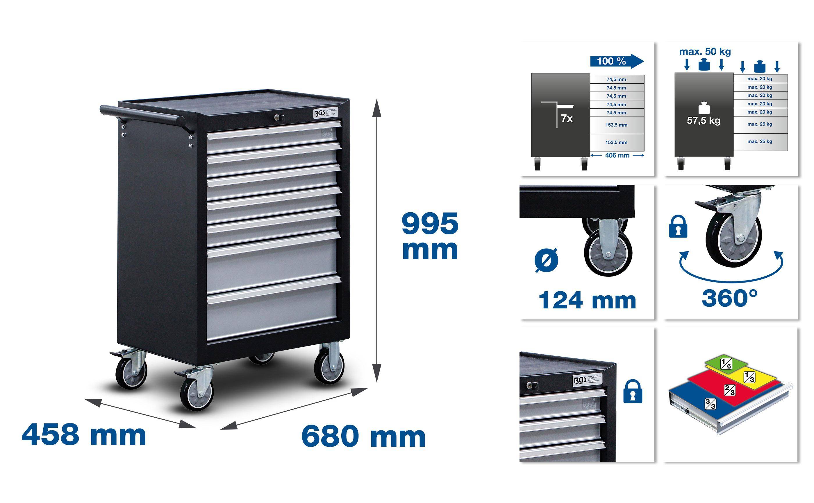 BGS technic Werkstattwagen | 7 Schubladen | mit 246 Werkzeugen-1
