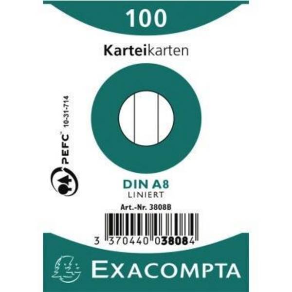 Exacompta Karteikarte 3808B DIN A8 liniert Karton weiß 100 St./Pack.