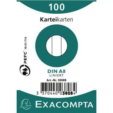 Exacompta Karteikarte 3808B DIN A8 liniert Karton weiß 100 St./Pack.-0