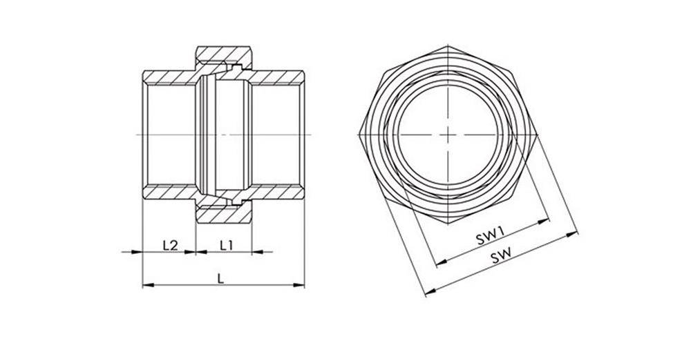 Verschraubung I/I fl.NPS=1 1/2 Zoll L 56mm L1=19mm L2=18,5mm SPRINGER-1