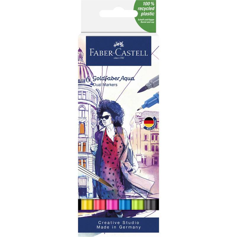 FABER-CASTELL Creative Studio Goldfaber Aqua - Set Pinsel und Fineliner - verschiedene Farben --0