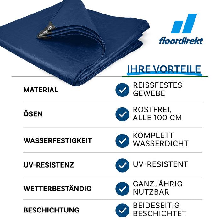 FLOORDIREKT Abdeckplane - Vielseitig einsetzbar - Wasserdicht & Reißfest - 140 g/m² - Blau - 2 m x 3 m-1