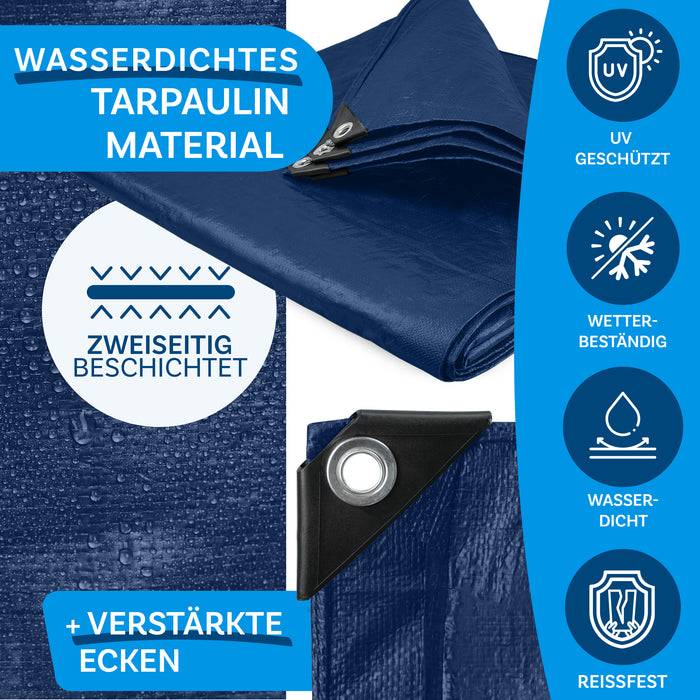 FLOORDIREKT Abdeckplane - Vielseitig einsetzbar - Wasserdicht & Reißfest - 140 g/m² - Blau - 2 m x 3 m-4