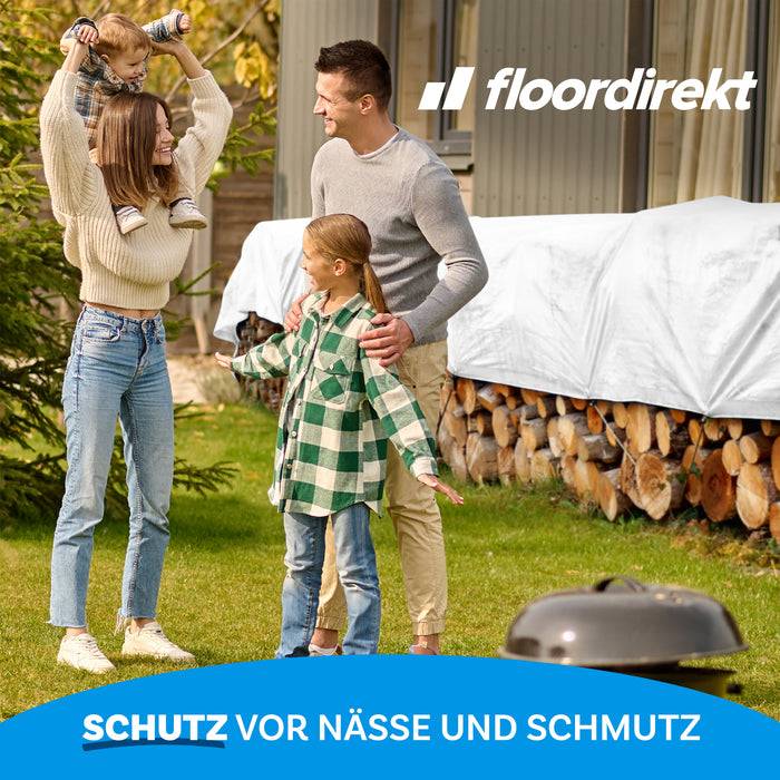 FLOORDIREKT Abdeckplane - Vielseitig einsetzbar - Wasserdicht & Reißfest - 140 g/m² - Weiß - 3 m x 4 m-4
