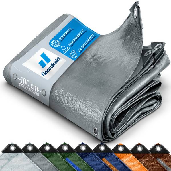 FLOORDIREKT Abdeckplane - Vielseitig einsetzbar - Wasserdicht & Reißfest - 80 g/m² - Silber - 2 x 3 m