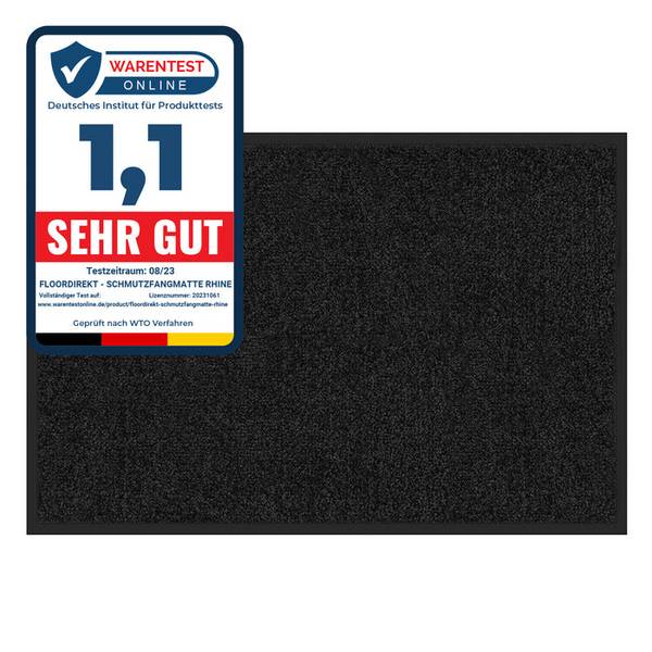 FLOORDIREKT Fußmatte Rhine - Schmutzfangmatte für Innen- & Außenbereiche - Schwarz - 90 x 150 cm