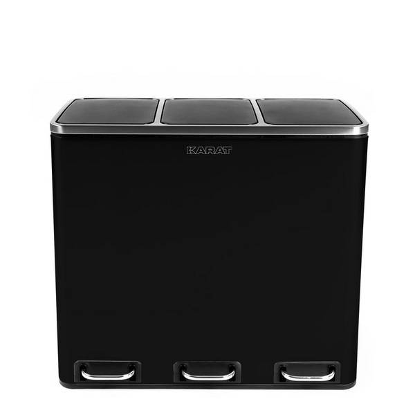 Floordirekt Mülleimer Felix aus Edelstahl - mit Trennsystem & Schließdämpfer - Schwarz - 2 x 30 Liter