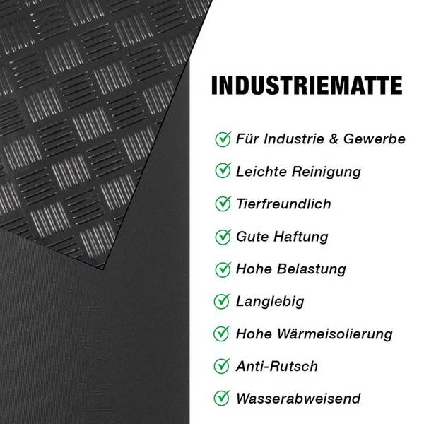 FLOORDIREKT Gummiläufer Karo - Anti-Rutsch Bodenläufer mit strukturierter Oberfläche - Schwarz - 100 x 600 cm